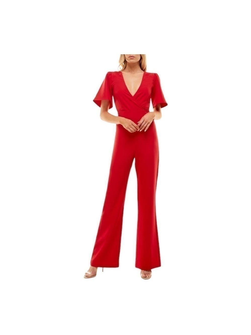 socialite Deep Surplice Neck Flutter Sleeve Jumpsuit